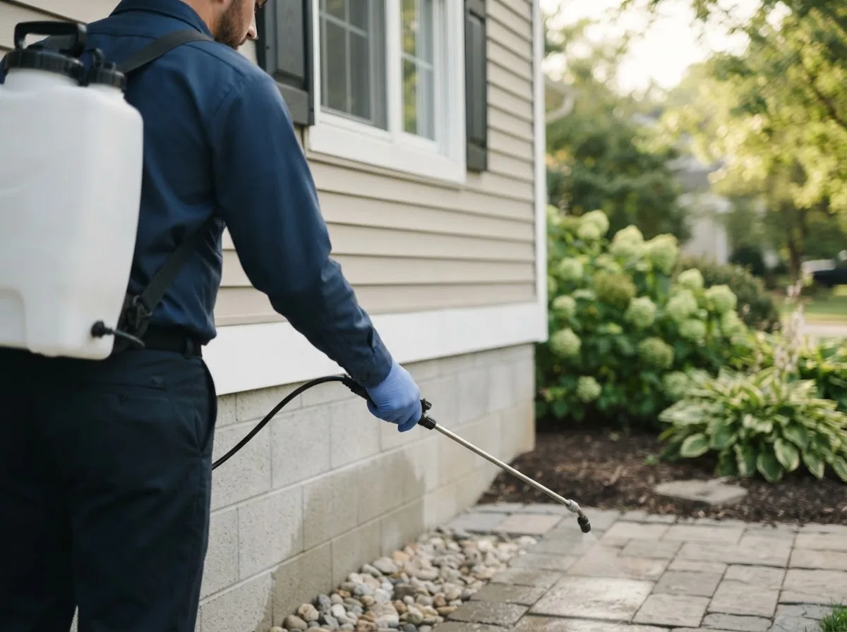Pest control technician inspecting a home in Carthage, MO